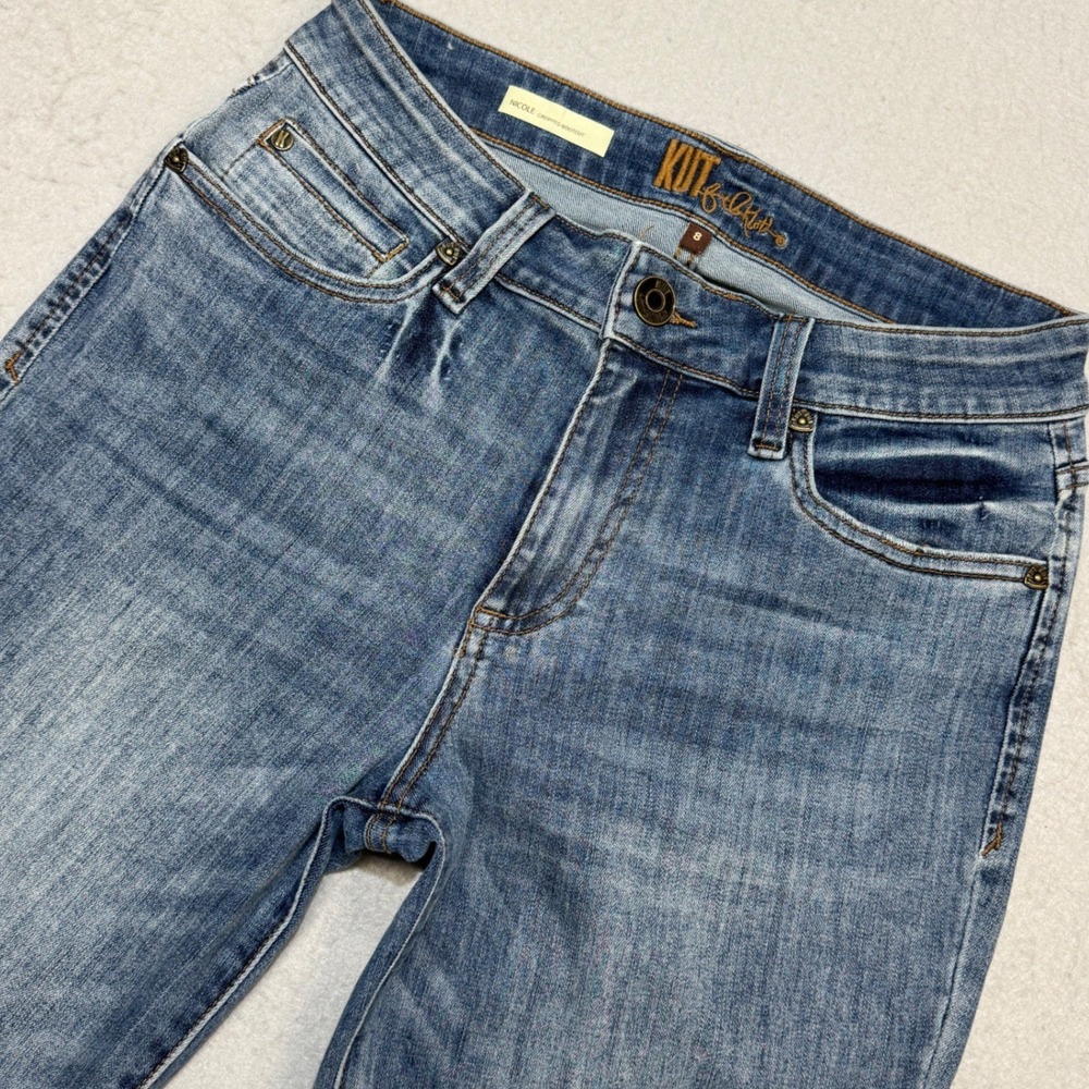 KUT from the Kloth Jeans Womens 8 Blue Nicole Cropped Bootcut Raw Hem Boho Indie